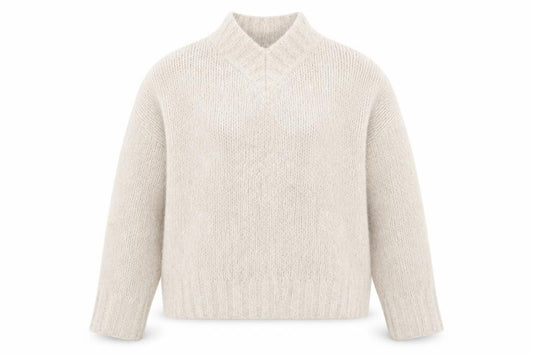 Front view of Anthropologie Women’s Beige Wool Blend V-Neck jumper L