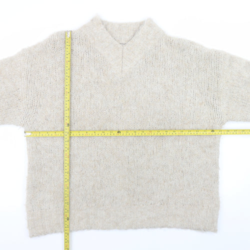 Anthropologie Women’s Beige Wool Blend V-Neck Pullover Jumper L