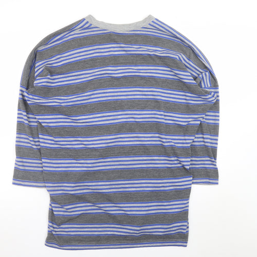 Nicole Farhi Women Blue Striped V-Neck Button Cardigan Size S