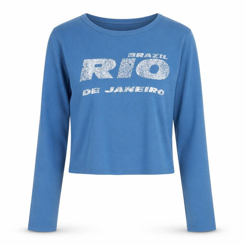 Collusion Women's Blue Cropped Long Sleeve Crew Neck T-Shirt M