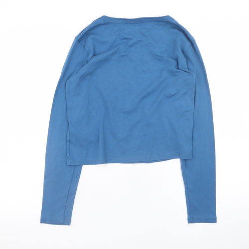 Collusion Women's Blue Cropped Long Sleeve Crew Neck T-Shirt M