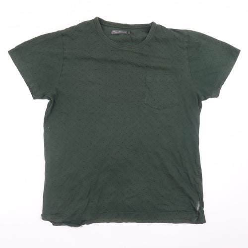 French Connection Men Dark Green Polka Dot Cotton T-Shirt XL