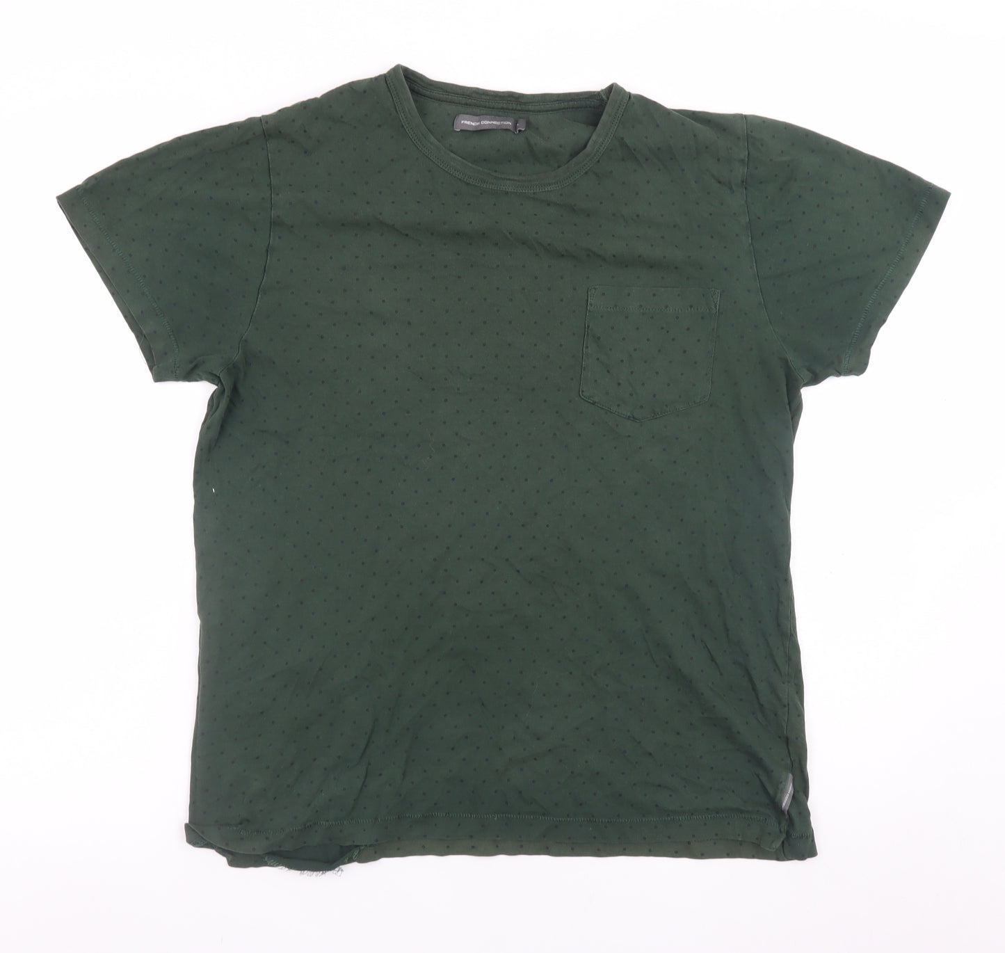 French Connection Men Dark Green Polka Dot Cotton T-Shirt XL