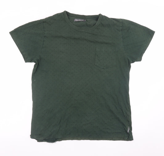 French Connection Men Dark Green Polka Dot Cotton T-Shirt XL