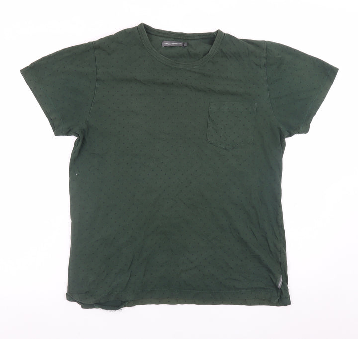 French Connection Men Dark Green Polka Dot Cotton T-Shirt XL