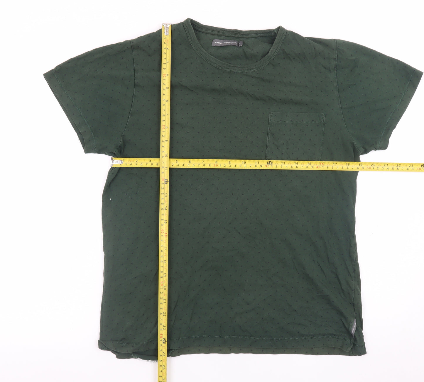 French Connection Men Dark Green Polka Dot Cotton T-Shirt XL