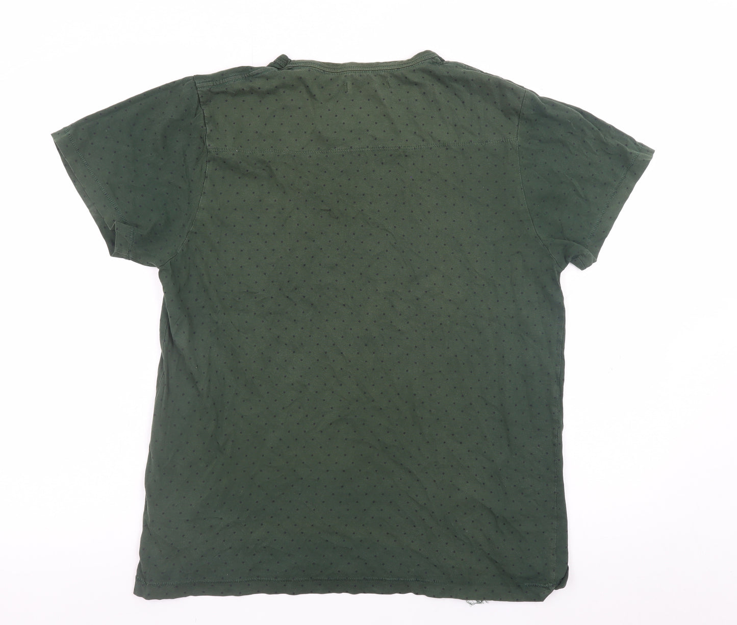 French Connection Men Dark Green Polka Dot Cotton T-Shirt XL