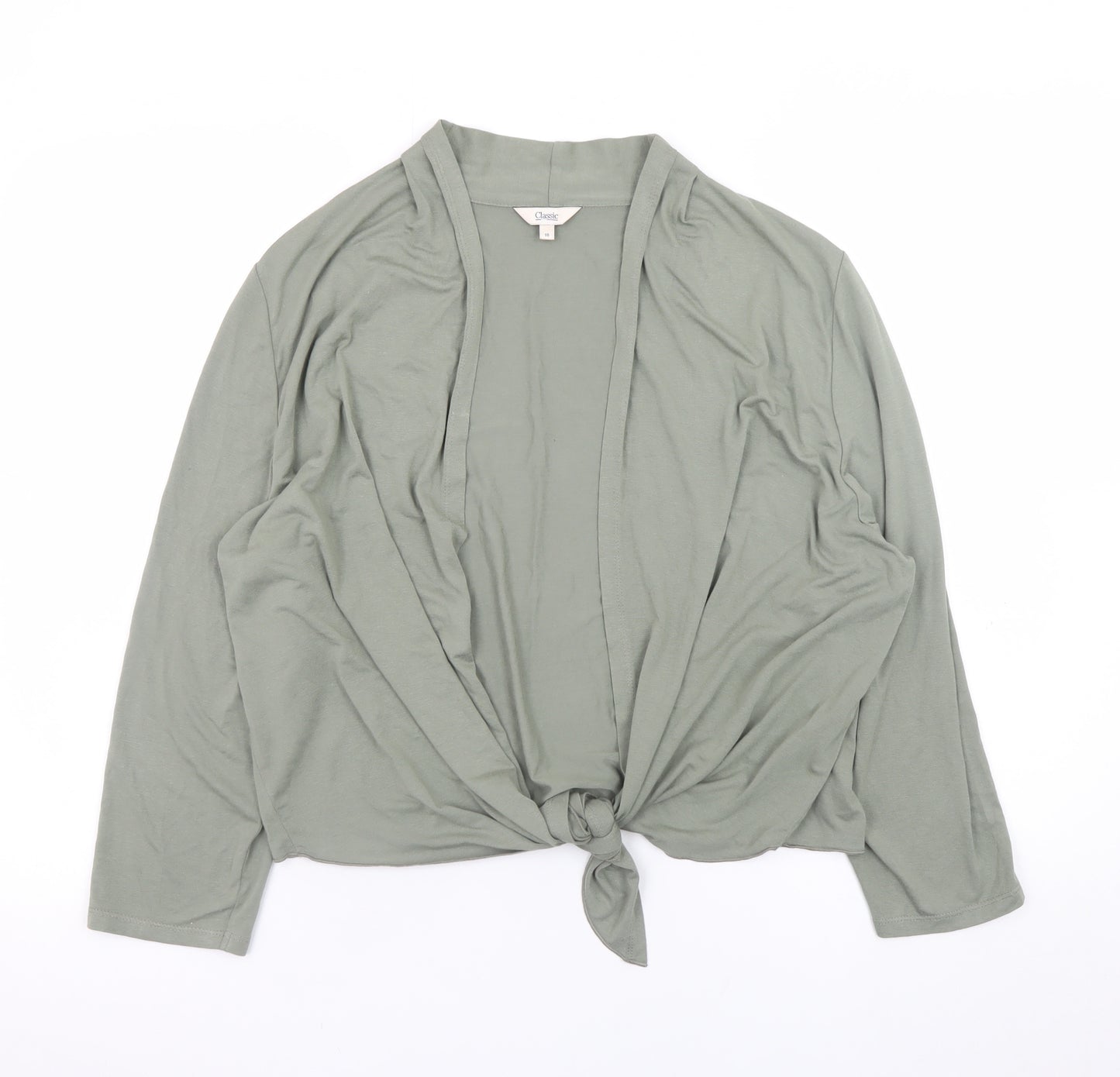 Marks and Spencer Women Green Long Sleeve Tie Front Jersey Top L