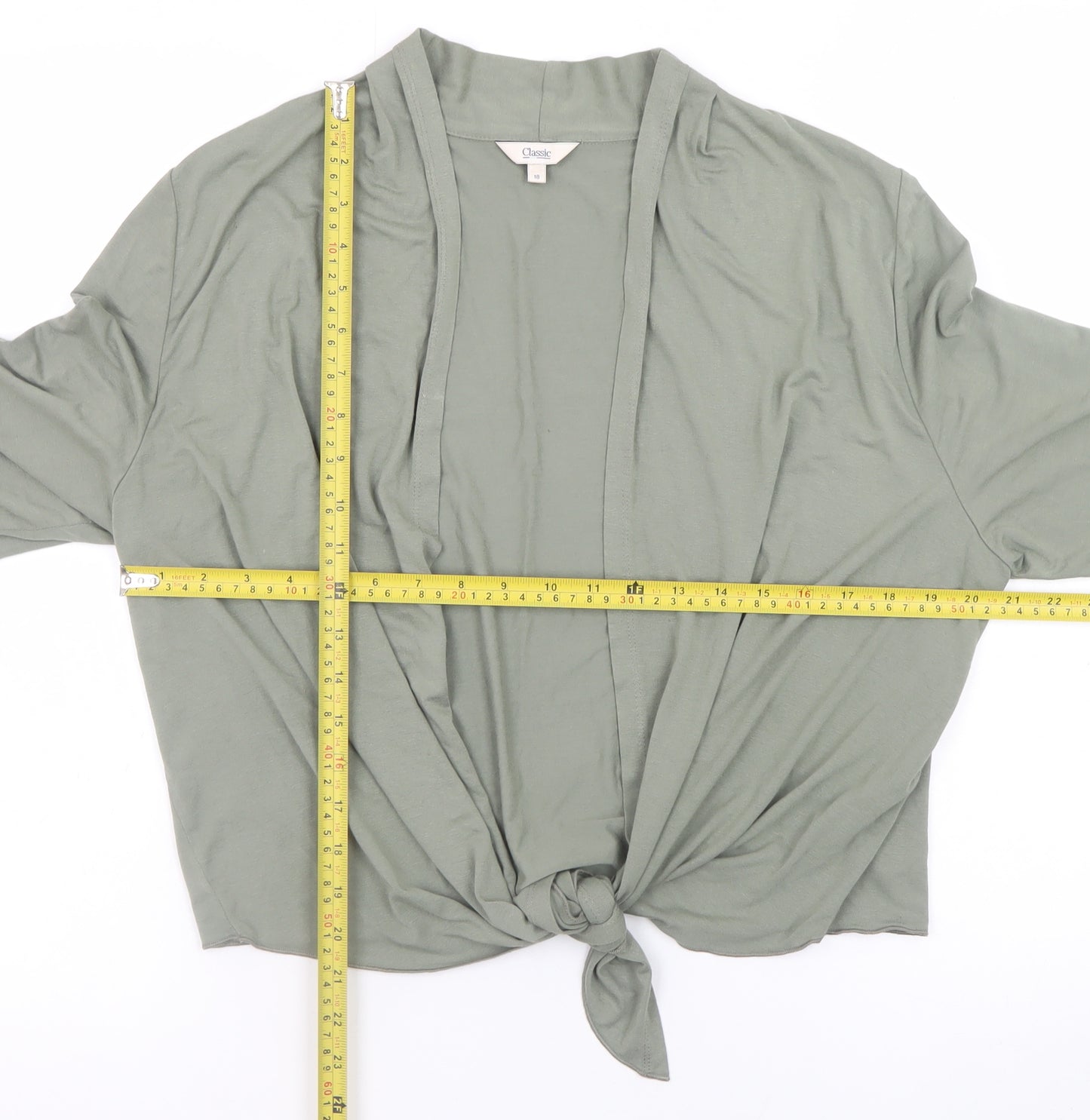Marks and Spencer Women Green Long Sleeve Tie Front Jersey Top L