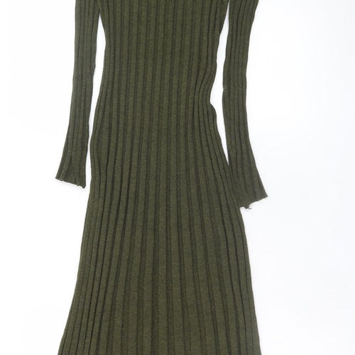 Mango Women’s Green Long Ribbed Knit Bodycon Dress Size 8