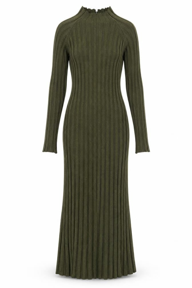 Mango Women’s Green Long Ribbed Knit Bodycon Dress Size 8