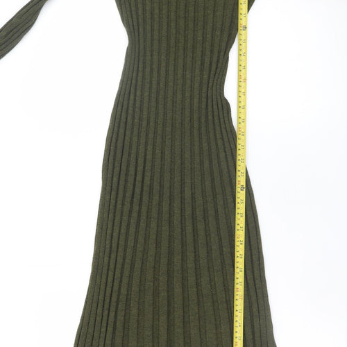 Mango Women’s Green Long Ribbed Knit Bodycon Dress Size 8