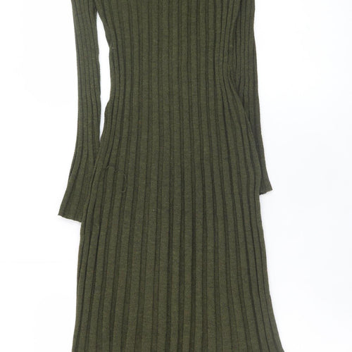 Mango Women’s Green Long Ribbed Knit Bodycon Dress Size 8