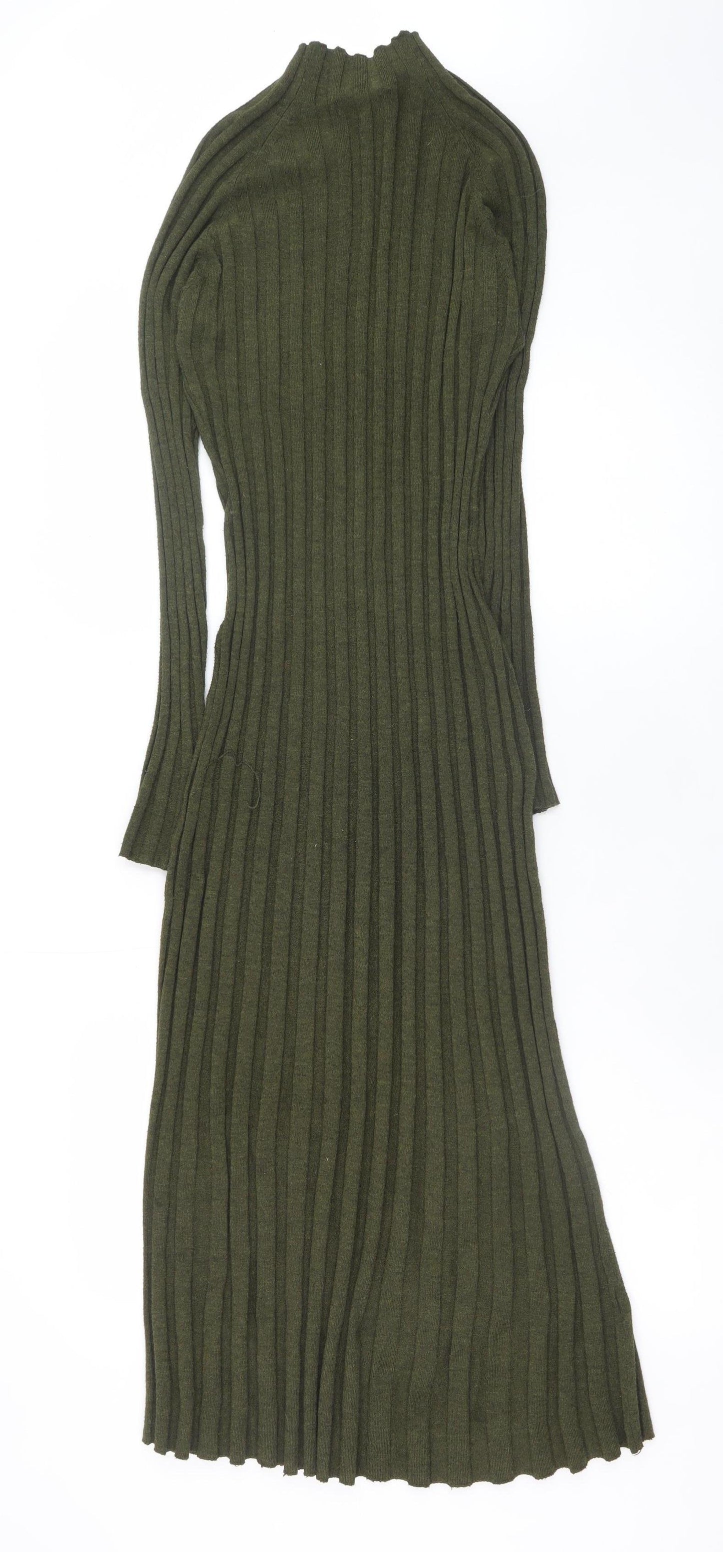 Mango Women’s Green Long Ribbed Knit Bodycon Dress Size 8