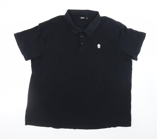 Jacamo Men's Black 3XL Collared Skull Embroidered Cotton Polo T-Shirt