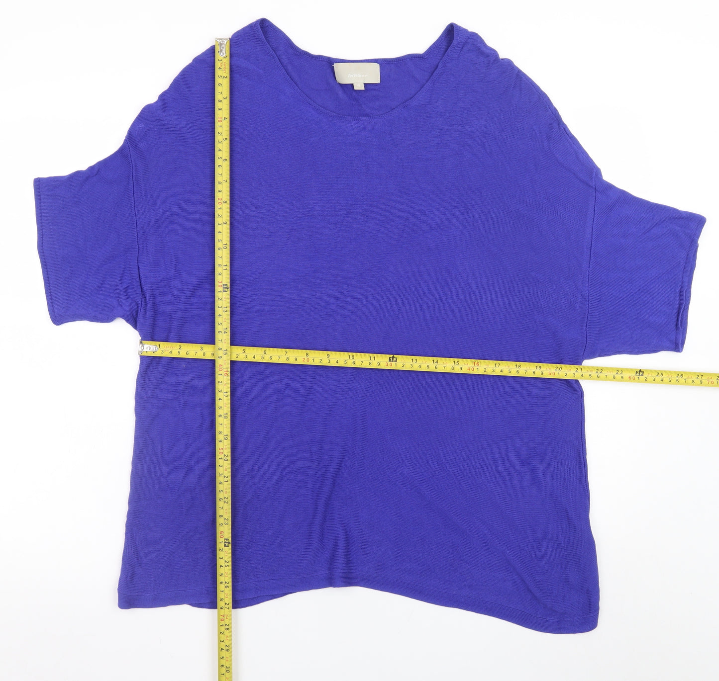InWear Women's Blue Viscose Knit Short Sleeve Pullover Jumper XL