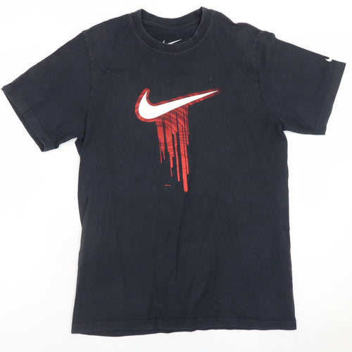 Nike Teens Black Red Drip Logo Graphic Short Sleeve Crew Neck T-Shirt L