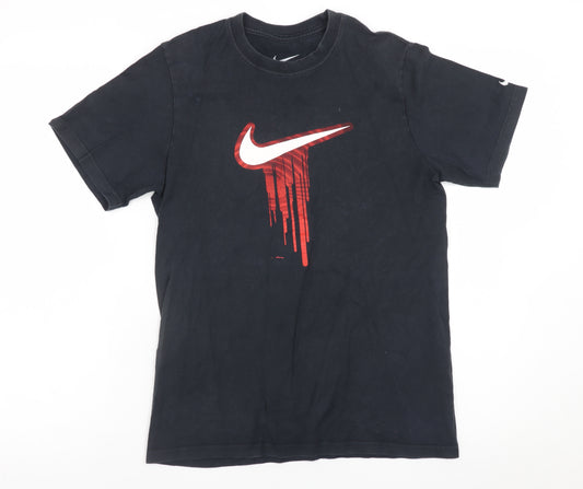 Nike Teens Black Red Drip Logo Graphic Short Sleeve Crew Neck T-Shirt L