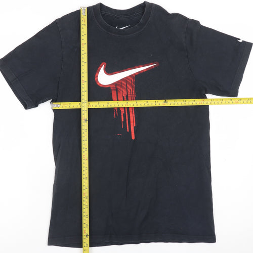 Nike Teens Black Red Drip Logo Graphic Short Sleeve Crew Neck T-Shirt L