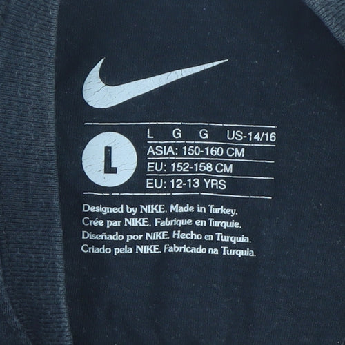 Nike Teens Black Red Drip Logo Graphic Short Sleeve Crew Neck T-Shirt L