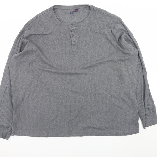 Lands' End Men's Grey Long Sleeve Henley T-Shirt XXL Cotton