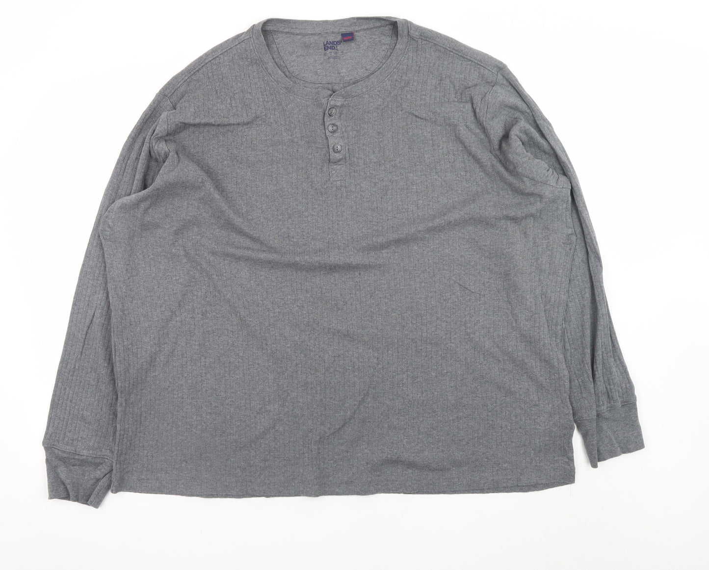 Lands' End Men's Grey Long Sleeve Henley T-Shirt XXL Cotton
