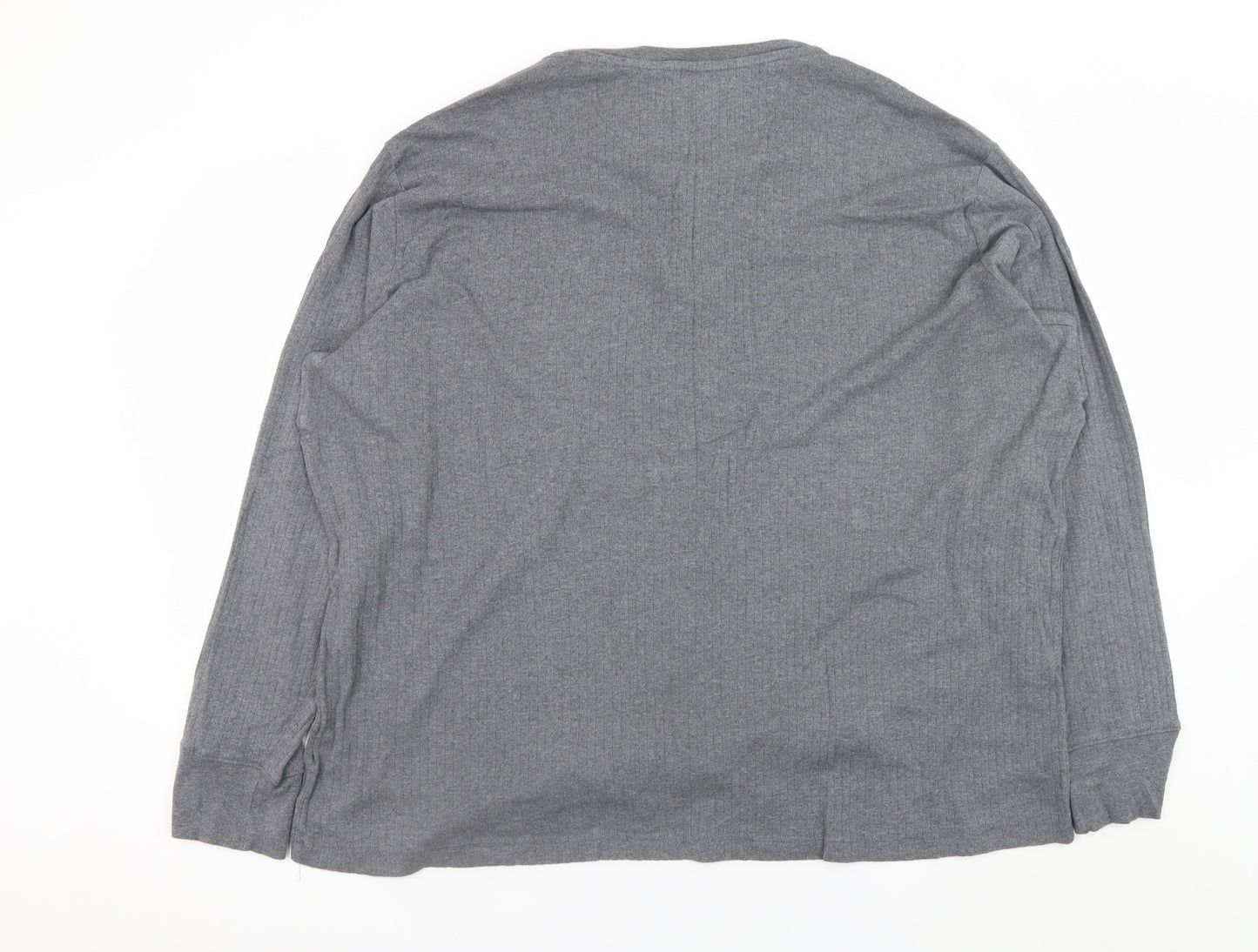 Lands' End Men's Grey Long Sleeve Henley T-Shirt XXL Cotton