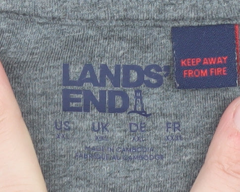 Lands' End Men's Grey Long Sleeve Henley T-Shirt XXL Cotton