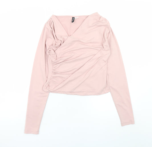 H&M Divided Women Pink Wrap Blouse Top Size 12 Long Sleeve