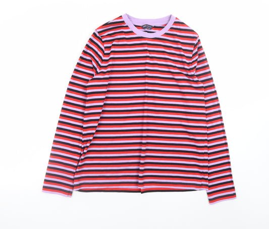 Marks and Spencer Womens Multicoloured Striped Long Sleeve Cotton T-Shirt Size 12