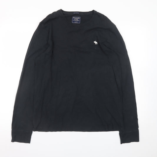 Abercrombie & Fitch Men's Black Long Sleeve Crew Neck Cotton T-Shirt Size L