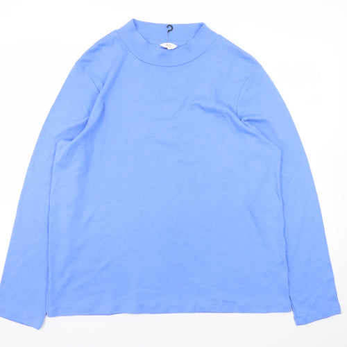 Cotton Traders Women's Blue Long Sleeve Mock Neck Cotton T-Shirt Size 12