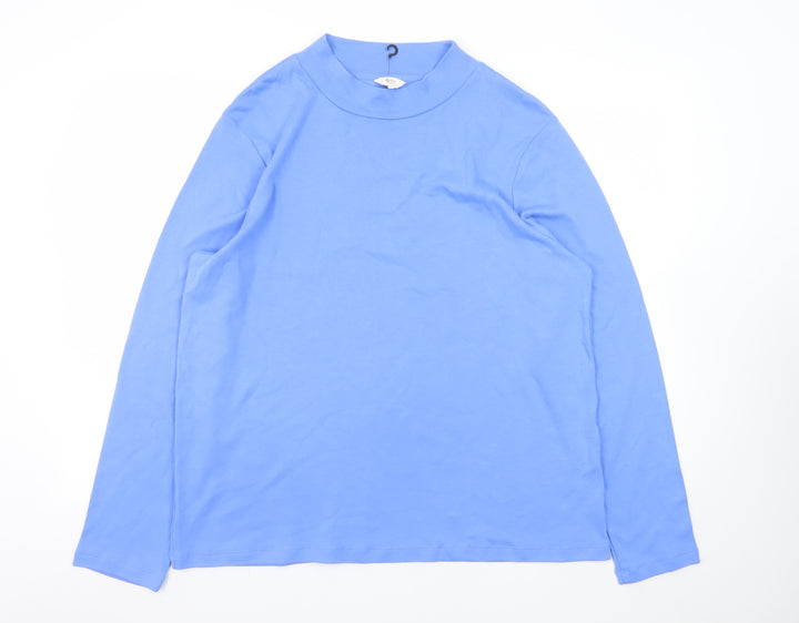 Cotton Traders Women's Blue Long Sleeve Mock Neck Cotton T-Shirt Size 12