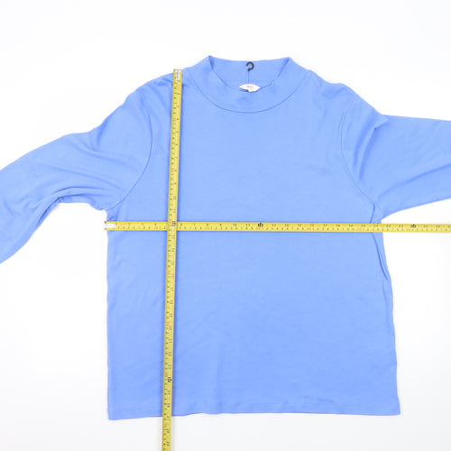 Cotton Traders Women's Blue Long Sleeve Mock Neck Cotton T-Shirt Size 12