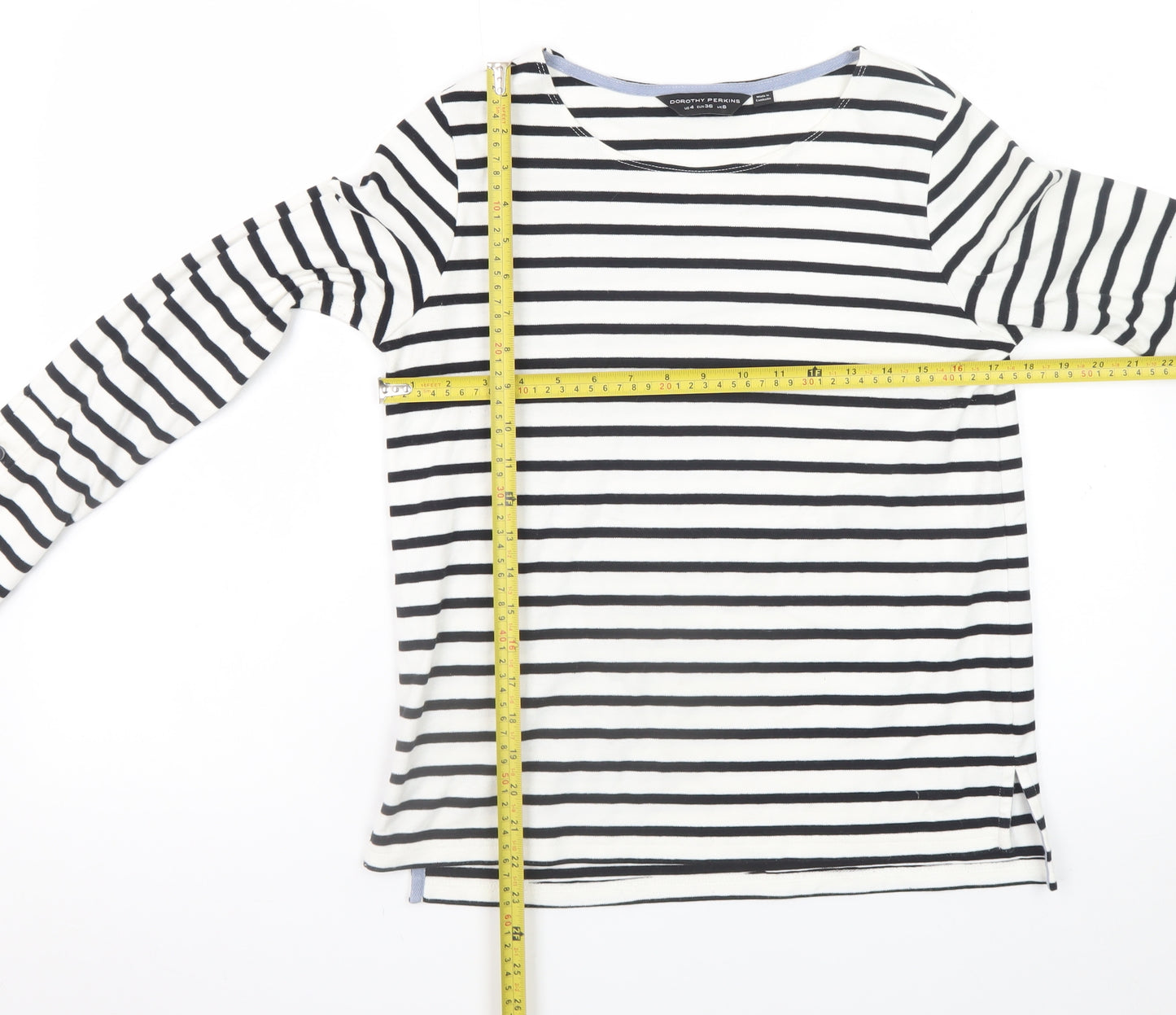 Dorothy Perkins Women's Black White Striped Boat Neck Long Sleeve T-Shirt UK 8