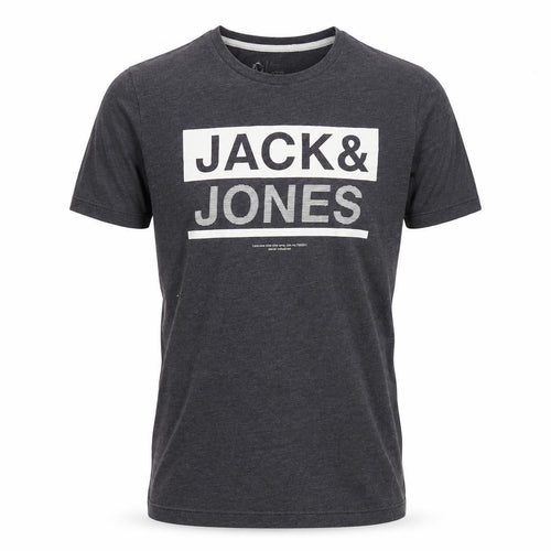 Jack & Jones Men's Grey Graphic Print Cotton Blend T-Shirt Size S