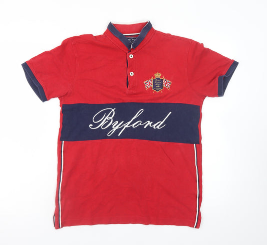 Byford Men's Red Cotton Polo Shirt Small Embroidered Logo