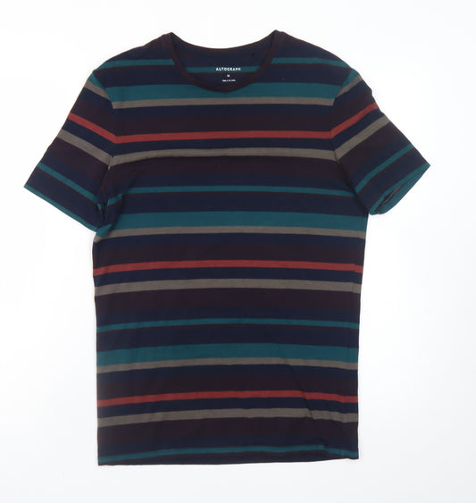 Marks and Spencer Autograph Men's Multicoloured Striped Crew Neck T-Shirt M