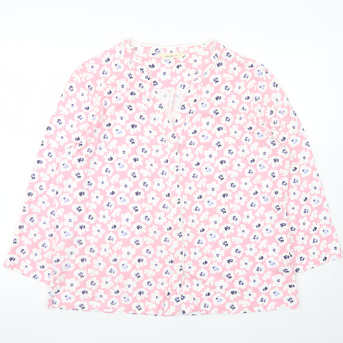 Woolovers Women Pink Floral Long Sleeve Blouse XL Classic Cotton Modal