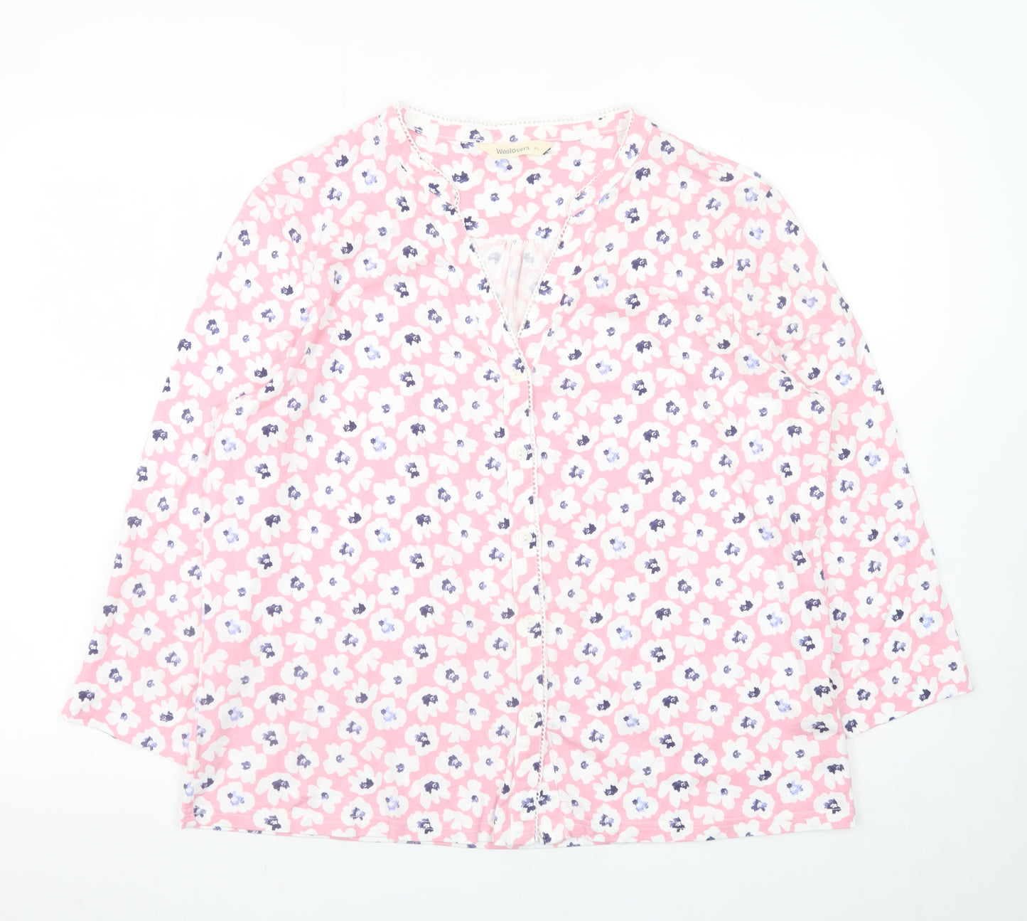 Woolovers Women Pink Floral Long Sleeve Blouse XL Classic Cotton Modal