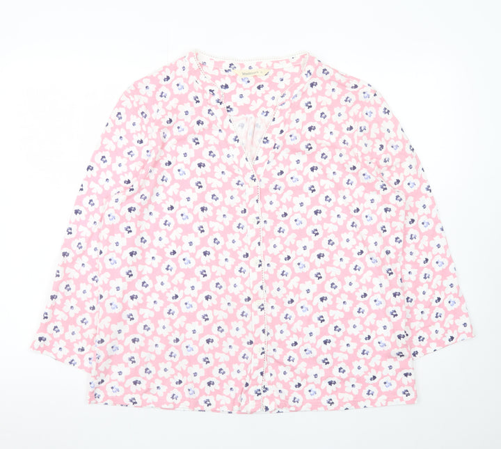 Woolovers Women Pink Floral Long Sleeve Blouse XL Classic Cotton Modal