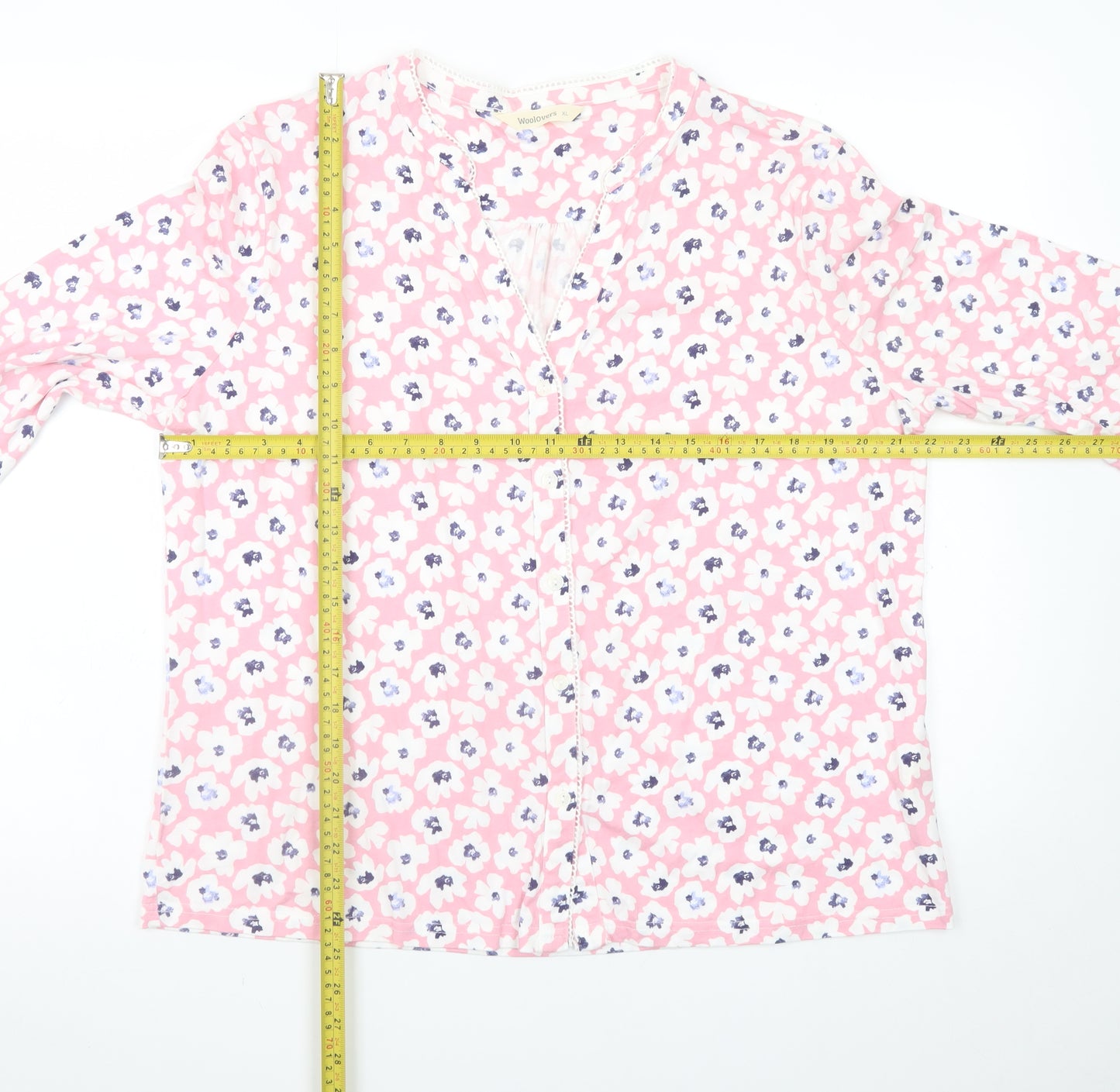 Woolovers Women Pink Floral Long Sleeve Blouse XL Classic Cotton Modal