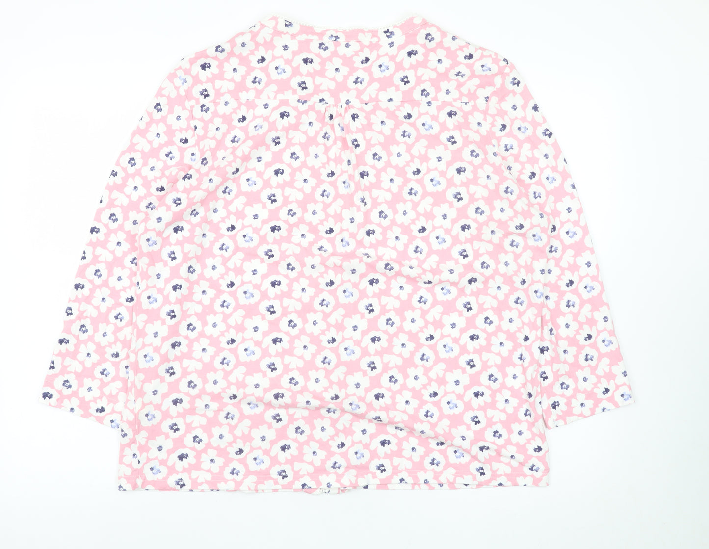 Woolovers Women Pink Floral Long Sleeve Blouse XL Classic Cotton Modal