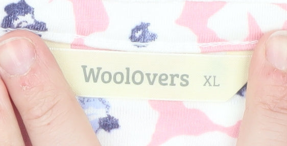 Woolovers Women Pink Floral Long Sleeve Blouse XL Classic Cotton Modal