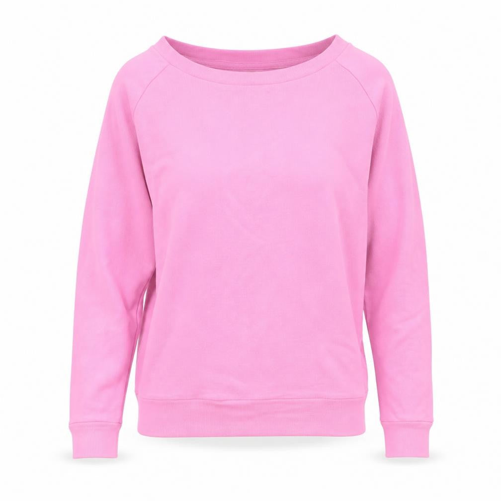 Front view of Hush women’s pink crew neck pullover sweatshirt xs
