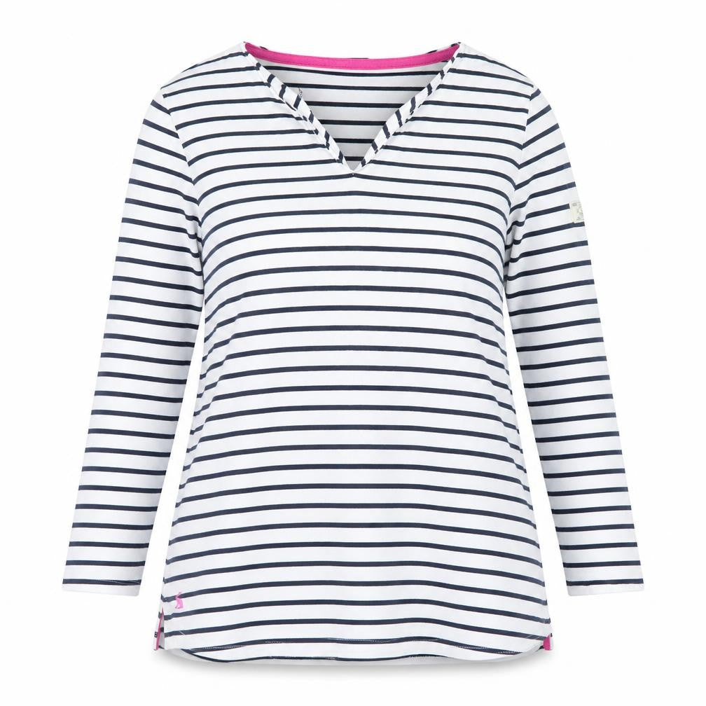 Front view of Joules Women White Navy Striped Pullover Sweatshirt UK 16