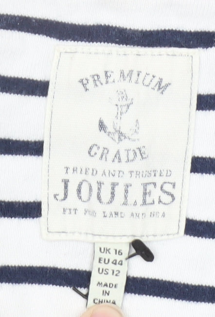 Joules Women White Navy Striped Pullover Sweatshirt UK 16