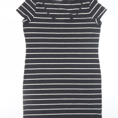 H&M Women Black Stripe Bodycon Dress Size 14 Short Sleeve Jersey