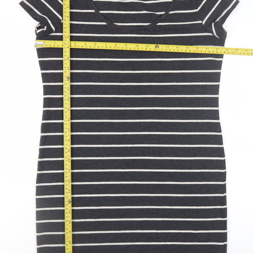 H&M Women Black Stripe Bodycon Dress Size 14 Short Sleeve Jersey