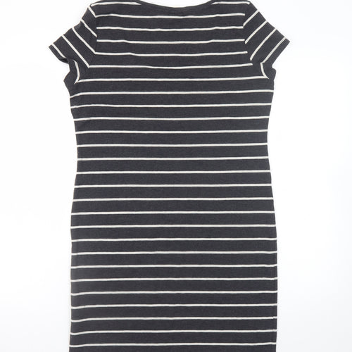 H&M Women Black Stripe Bodycon Dress Size 14 Short Sleeve Jersey